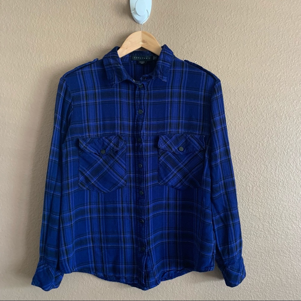 Sanctuary Plaid Flannel Boyfriend Shirt Size Small